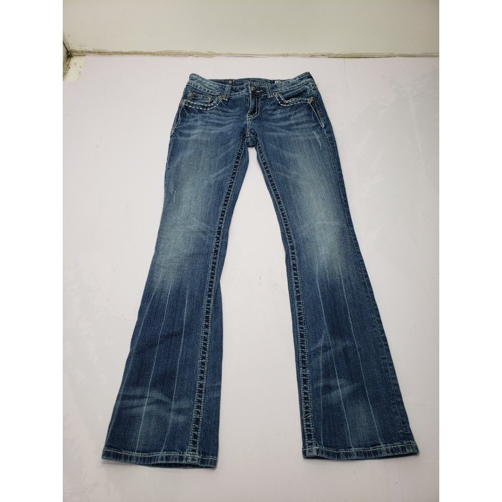 Miss Me JE6048B2L Womens Low-Rise Medium Wash Bootcut Jeans Fleur De Lis Size 28